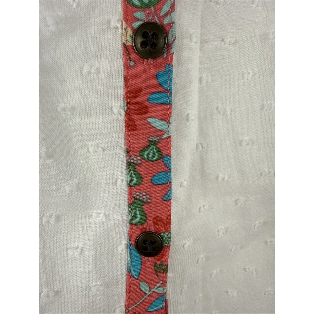 Size 16 Matilda Jane Field Games Top, White w/ floral pink trim, NEW, Button Up